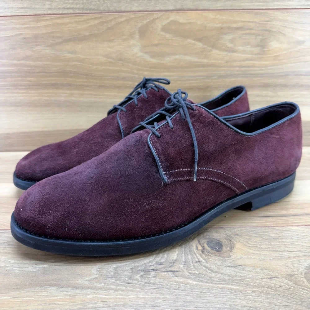 Allen Edmonds Wine Suede Oxford Mens 11 EEE Light Form Feather Welt Dress Shoes